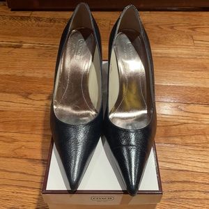 Navy Coach pointy toe heel